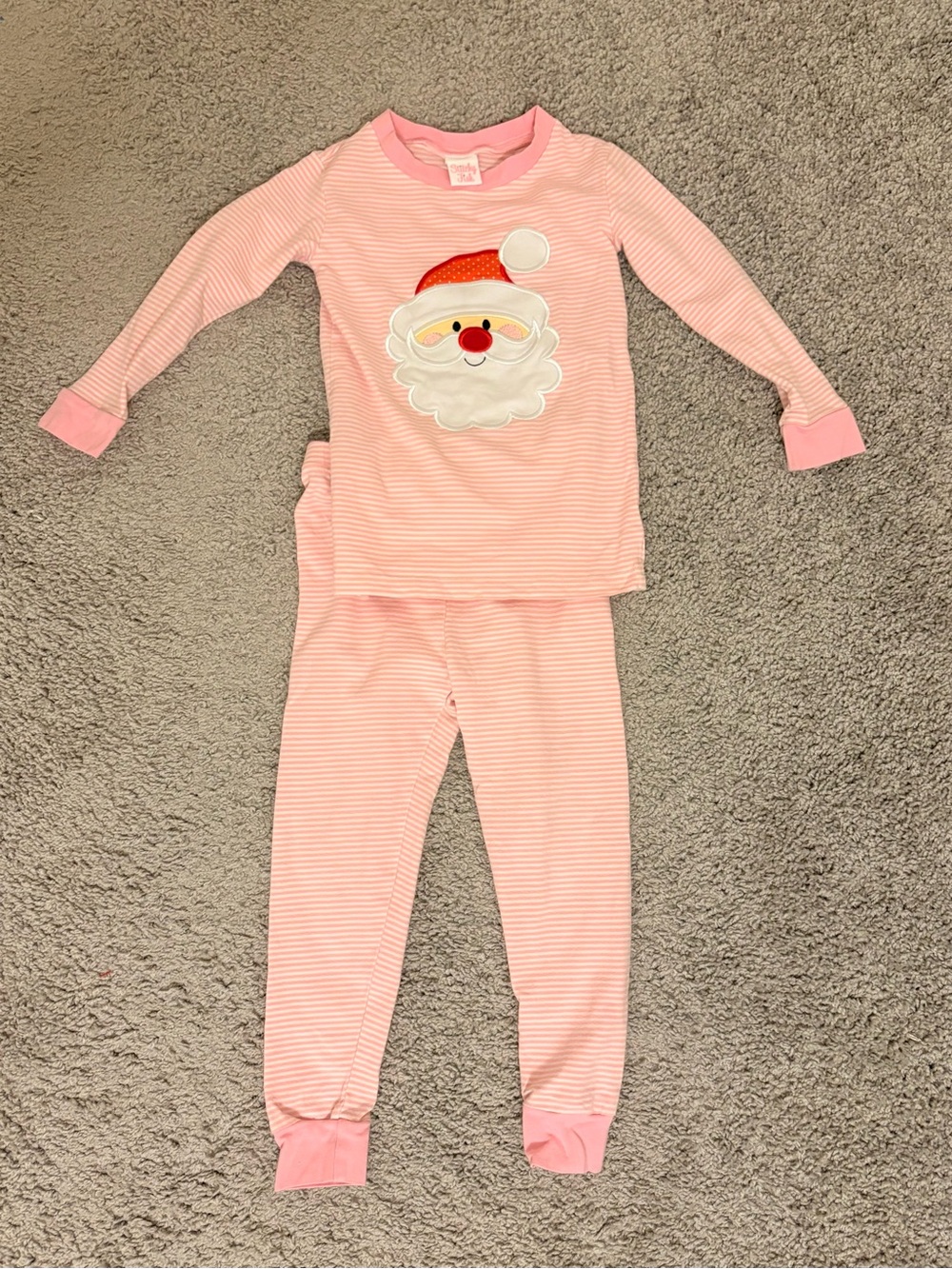 Girls Pink Santa Stripe Cotton Pajama Set